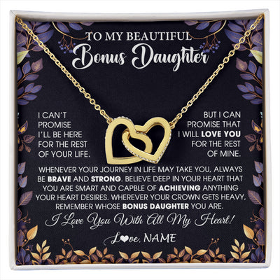 Interlocking Hearts Necklace 18K Yellow Gold Finish | 1 | Personalized To My Beautiful Bonus Daughter Necklace From Stepmom Stepdad Promise Necklace Birthday Gift For Stepddaughter Graduation Christmas Message Card | siriusteestore