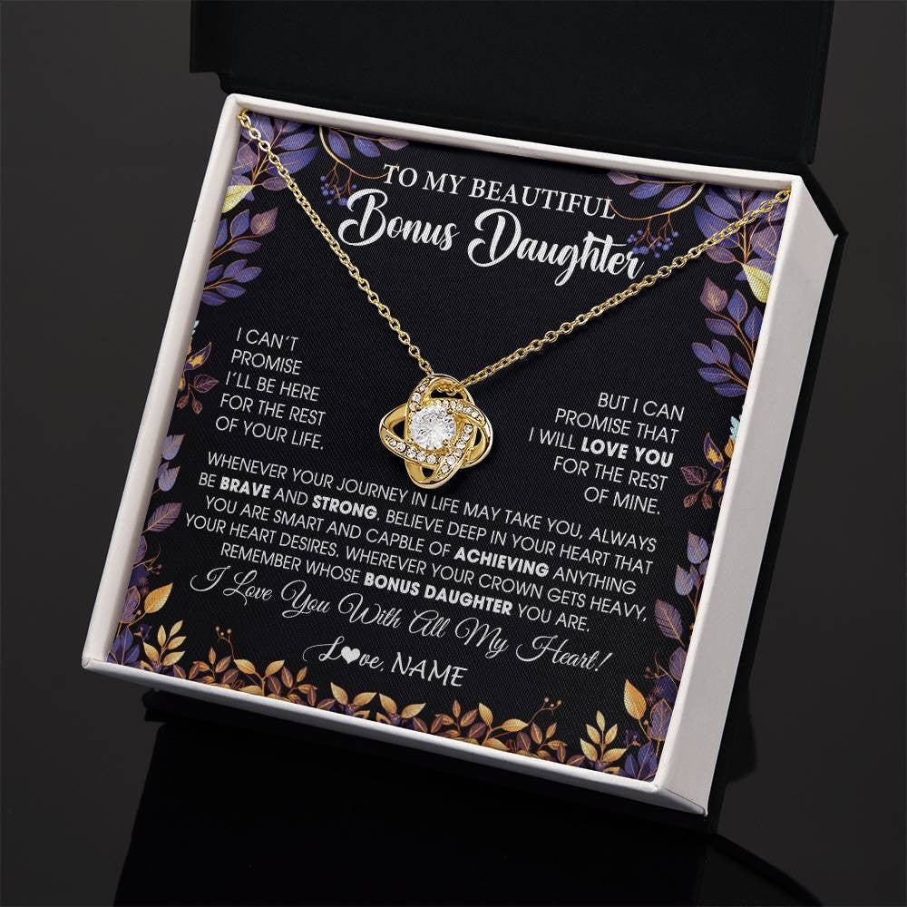 Love Knot Necklace 18K Yellow Gold Finish | 2 | Personalized To My Beautiful Bonus Daughter Necklace From Stepmom Stepdad Promise Necklace Birthday Gift For Stepddaughter Graduation Christmas Message Card | siriusteestore