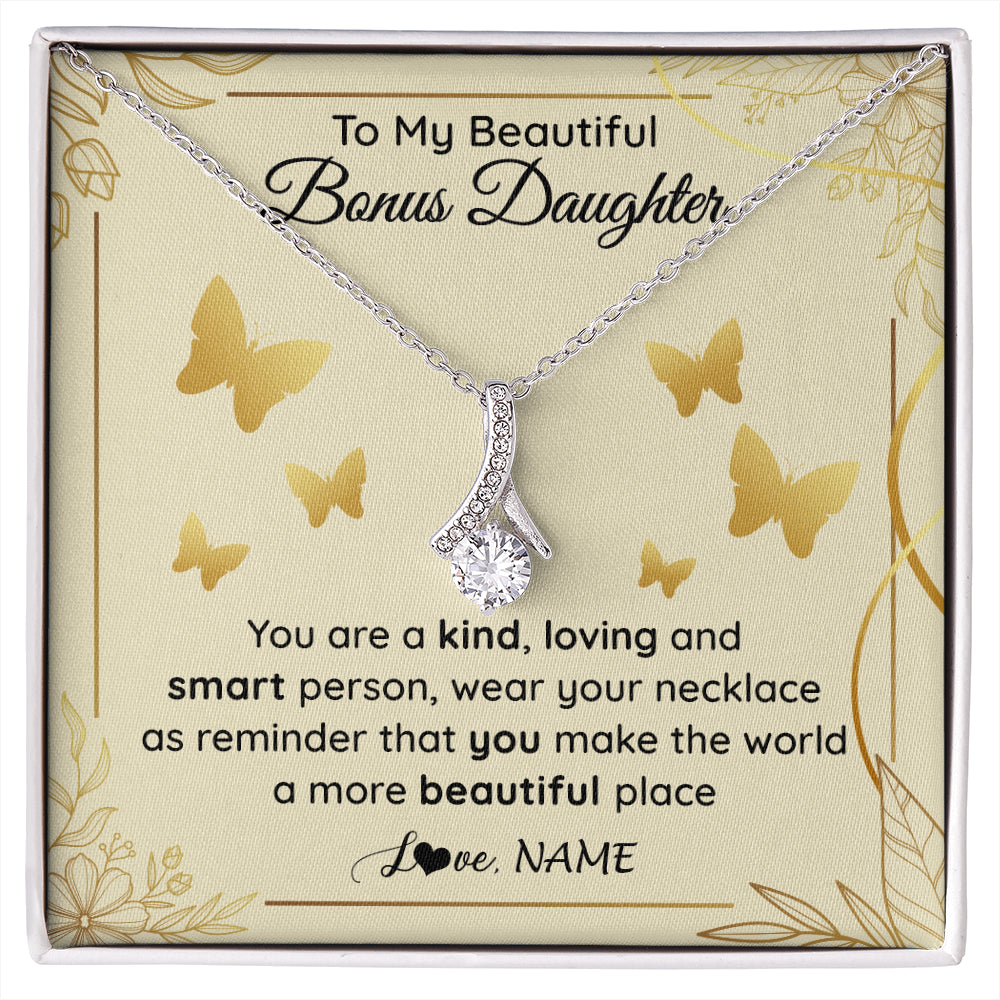 Alluring Beauty Necklace 14K White Gold Finish | 1 | Personalized To My Beautiful Bonus Daughter Necklace From Stepmom You Are A Kind Loving Stepddaughter Birthday Gifts Christmas Customized Gift Box Message Card | siriusteestore