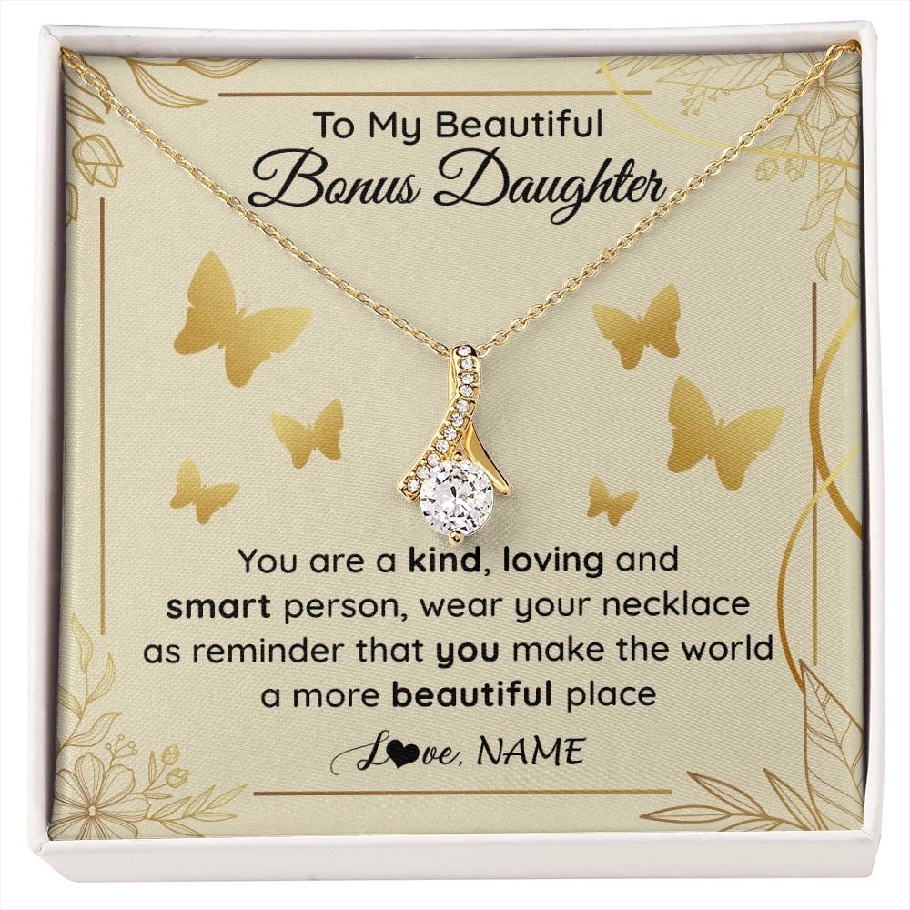 Alluring Beauty Necklace 18K Yellow Gold Finish | 1 | Personalized To My Beautiful Bonus Daughter Necklace From Stepmom You Are A Kind Loving Stepddaughter Birthday Gifts Christmas Customized Gift Box Message Card | siriusteestore