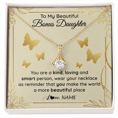 Alluring Beauty Necklace 18K Yellow Gold Finish | 1 | Personalized To My Beautiful Bonus Daughter Necklace From Stepmom You Are A Kind Loving Stepddaughter Birthday Gifts Christmas Customized Gift Box Message Card | siriusteestore