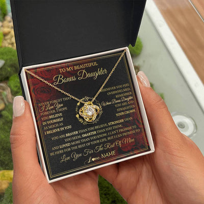 Love Knot Necklace 18K Yellow Gold Finish | 2 | Personalized To My Beautiful Bonus Daughter Necklace Gift From Stepmom Dad I Love You Bonus Daughter Birthday Gifts Christmas Customized Gift Box Message Card | siriusteestore