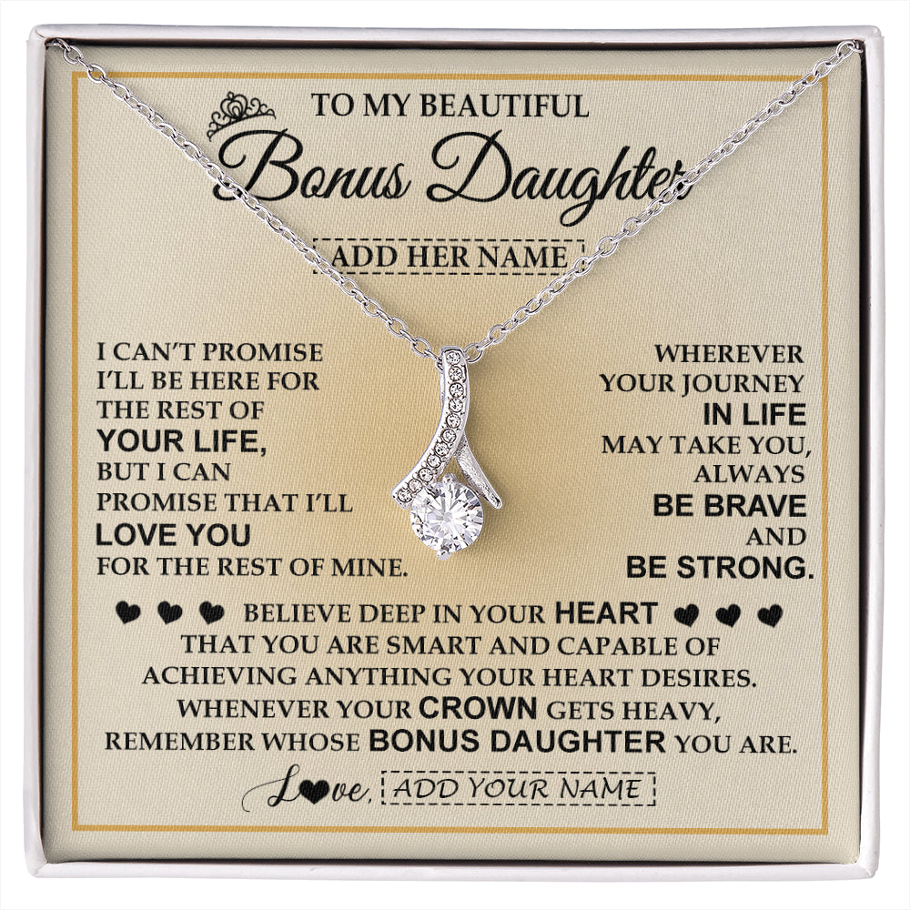 Alluring Beauty Necklace 14K White Gold Finish | 1 | Personalized To My Beautiful Bonus Daughter Necklace Jewelry Present For Women Stepddaughter Birthday Mother's Day Wedding Day Christmas Gift Box Message Card | siriusteestore