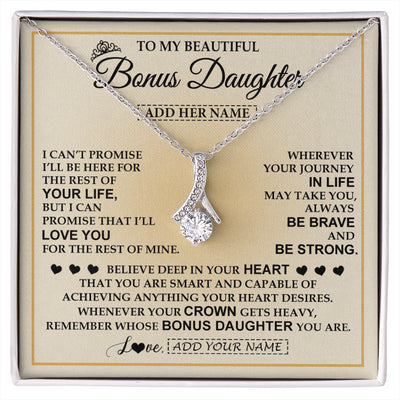 Alluring Beauty Necklace 14K White Gold Finish | 1 | Personalized To My Beautiful Bonus Daughter Necklace Jewelry Present For Women Stepddaughter Birthday Mother's Day Wedding Day Christmas Gift Box Message Card | siriusteestore