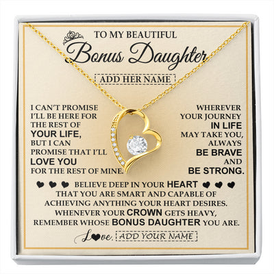 Forever Love Necklace 18K Yellow Gold Finish | 1 | Personalized To My Beautiful Bonus Daughter Necklace Jewelry Present For Women Stepddaughter Birthday Mother's Day Wedding Day Christmas Gift Box Message Card | siriusteestore