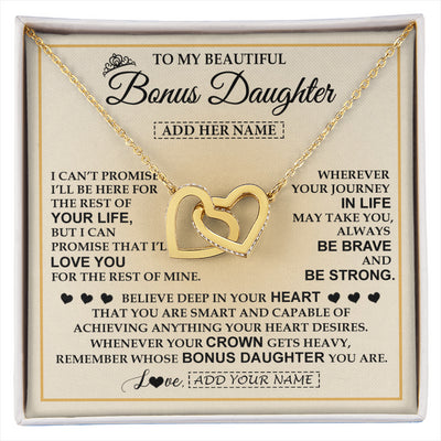 Interlocking Hearts Necklace 18K Yellow Gold Finish | 1 | Personalized To My Beautiful Bonus Daughter Necklace Jewelry Present For Women Stepddaughter Birthday Mother's Day Wedding Day Christmas Gift Box Message Card | siriusteestore