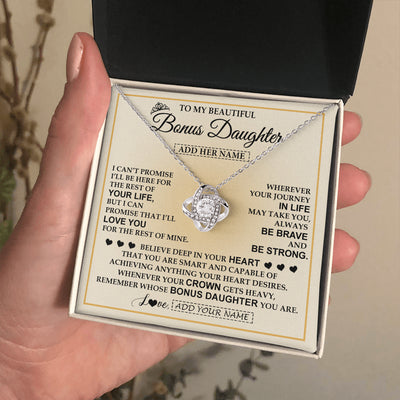 Love Knot Necklace 14K White Gold Finish | 2 | Personalized To My Beautiful Bonus Daughter Necklace Jewelry Present For Women Stepddaughter Birthday Mother's Day Wedding Day Christmas Gift Box Message Card | siriusteestore
