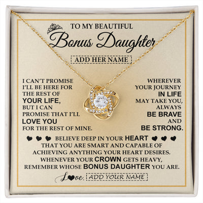 Love Knot Necklace 18K Yellow Gold Finish | 1 | Personalized To My Beautiful Bonus Daughter Necklace Jewelry Present For Women Stepddaughter Birthday Mother's Day Wedding Day Christmas Gift Box Message Card | siriusteestore