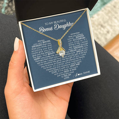 Alluring Beauty Necklace 18K Yellow Gold Finish | Personalized To My Beautiful Bonus Daughter Necklace Need A Hug Just Hold This Stepdaughter Pendant Jewelry Birthday Christmas Customized Gift Box Message Card | siriusteestore