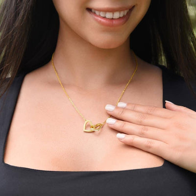 Interlocking Hearts Necklace 18K Yellow Gold Finish | Personalized To My Beautiful Bonus Daughter Necklace Need A Hug Just Hold This Stepdaughter Pendant Jewelry Birthday Christmas Customized Gift Box Message Card | siriusteestore