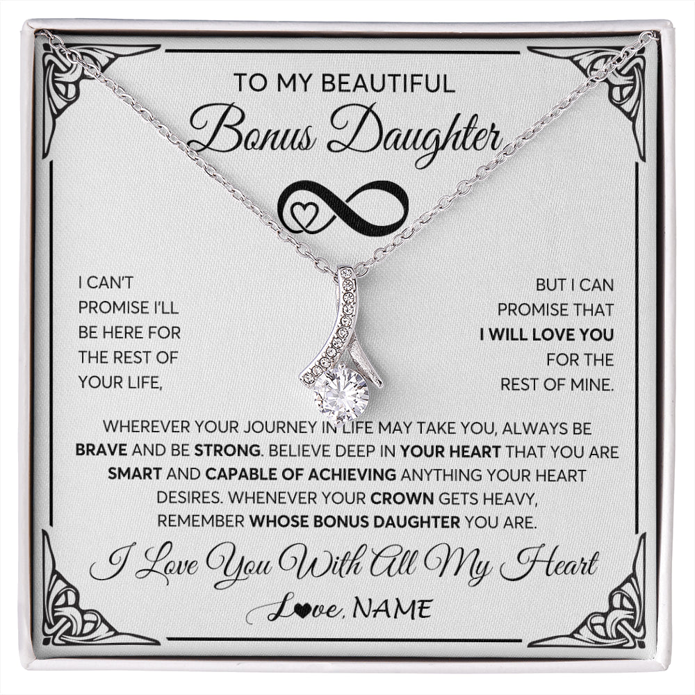 Alluring Beauty Necklace 14K White Gold Finish | 1 | Personalized To My Beautiful Bonus Daughter Necklace Women Girls From Stepdad Mom Love You Stepddaughter Birthday Christmas Customized Gift Box Message Card | siriusteestore