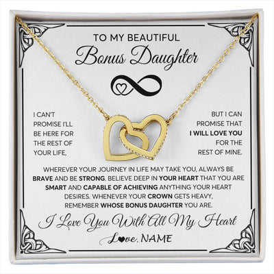 Interlocking Hearts Necklace 18K Yellow Gold Finish | 1 | Personalized To My Beautiful Bonus Daughter Necklace Women Girls From Stepdad Mom Love You Stepddaughter Birthday Christmas Customized Gift Box Message Card | siriusteestore