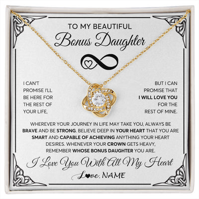 Love Knot Necklace 18K Yellow Gold Finish | 1 | Personalized To My Beautiful Bonus Daughter Necklace Women Girls From Stepdad Mom Love You Stepddaughter Birthday Christmas Customized Gift Box Message Card | siriusteestore