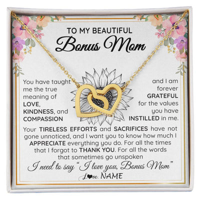Interlocking Hearts Necklace 18K Yellow Gold Finish | Personalized To My Beautiful Bonus Mom From Step Daughter Son Necklace Say I Love You Stepmom Birthday Mothers Day Christmas Customized Gift Box Message Card | siriusteestore