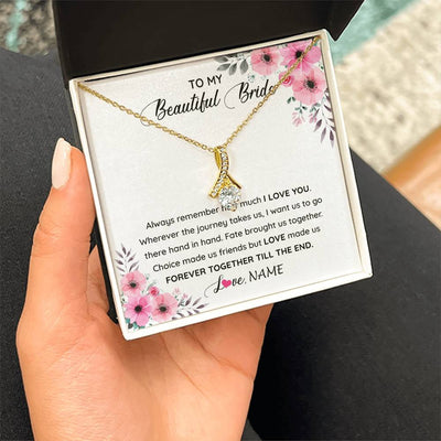 Alluring Beauty Necklace 18K Yellow Gold Finish | 2 | Personalized To My Beautiful Bride Necklace From Groom To Future Wife Necklace From Husband On My Wedding Day Customized Gift Box Message Card | siriusteestore