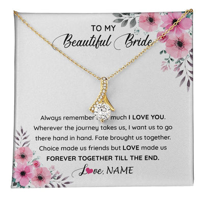 Alluring Beauty Necklace 18K Yellow Gold Finish | 1 | Personalized To My Beautiful Bride Necklace From Groom To Future Wife Necklace From Husband On My Wedding Day Customized Gift Box Message Card | siriusteestore