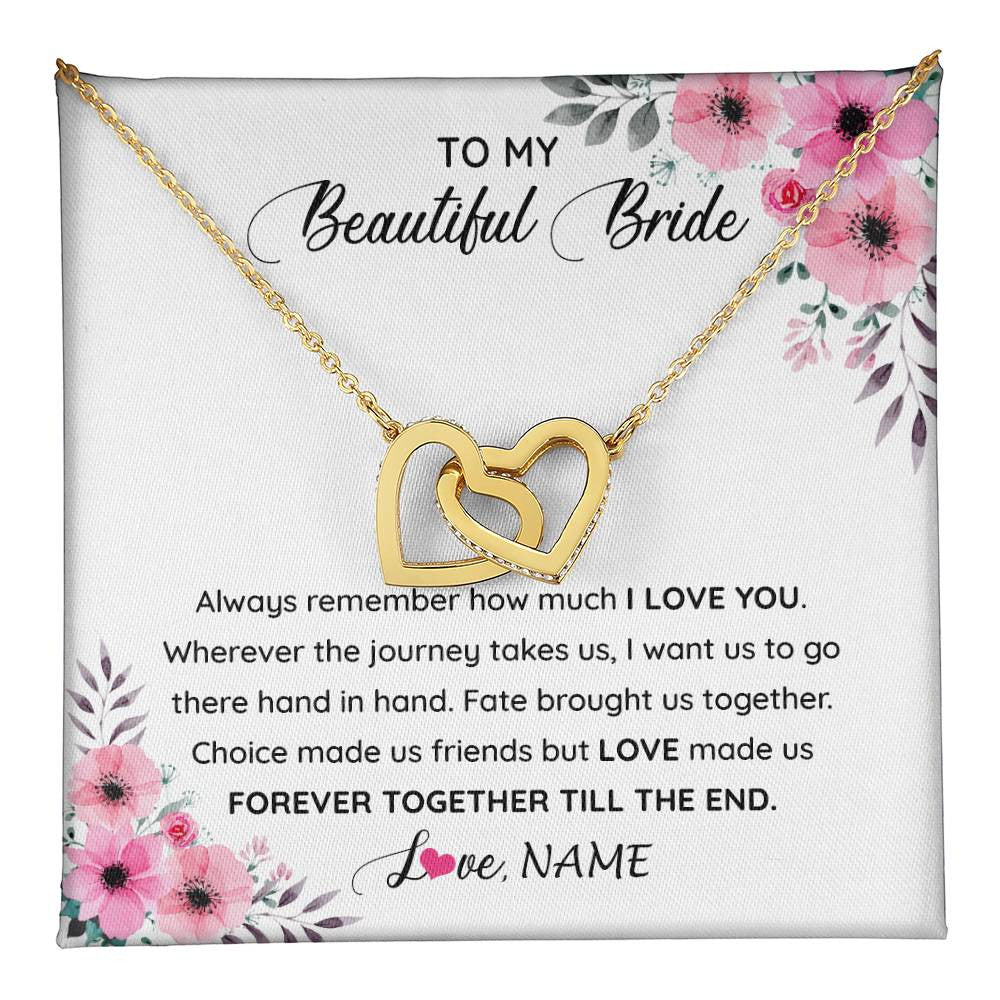 Interlocking Hearts Necklace 18K Yellow Gold Finish | 1 | Personalized To My Beautiful Bride Necklace From Groom To Future Wife Necklace From Husband On My Wedding Day Customized Gift Box Message Card | siriusteestore