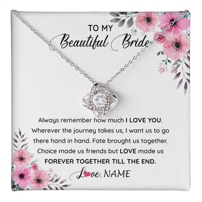 Love Knot Necklace 14K White Gold Finish | 1 | Personalized To My Beautiful Bride Necklace From Groom To Future Wife Necklace From Husband On My Wedding Day Customized Gift Box Message Card | siriusteestore