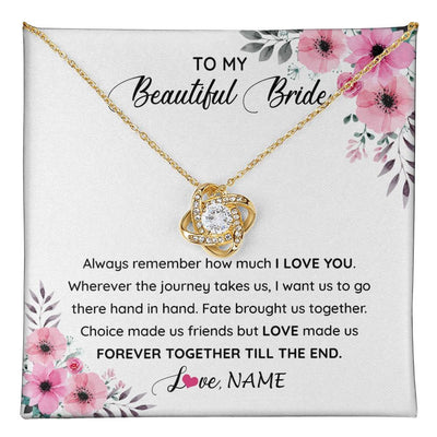 Love Knot Necklace 18K Yellow Gold Finish | 1 | Personalized To My Beautiful Bride Necklace From Groom To Future Wife Necklace From Husband On My Wedding Day Customized Gift Box Message Card | siriusteestore