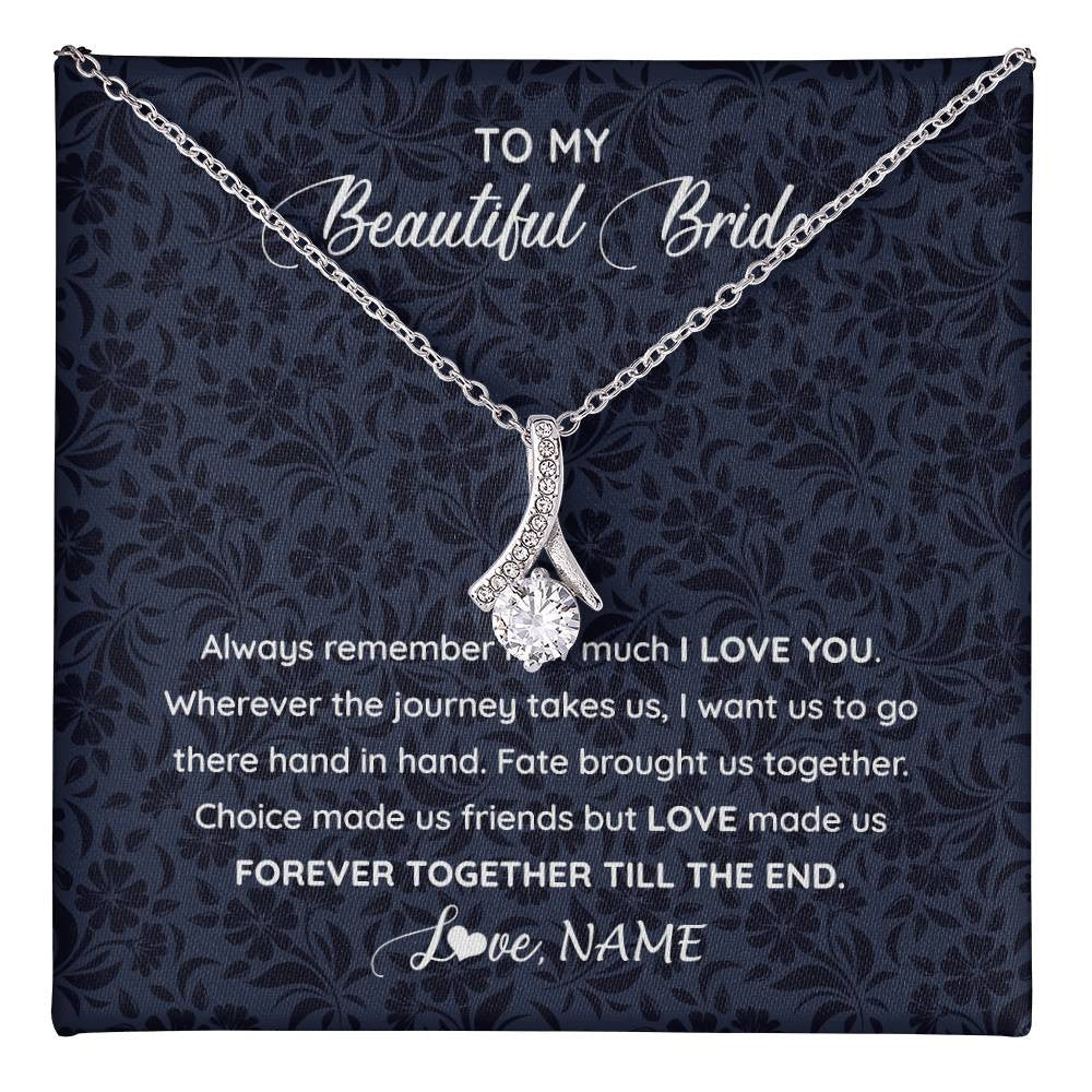 Alluring Beauty Necklace 14K White Gold Finish | 1 | Personalized To My Beautiful Bride Necklace Groom To Future Wife From Husband On My Wedding Day Customized Gift Box Message Card | siriusteestore