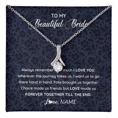 Alluring Beauty Necklace 14K White Gold Finish | 1 | Personalized To My Beautiful Bride Necklace Groom To Future Wife From Husband On My Wedding Day Customized Gift Box Message Card | siriusteestore