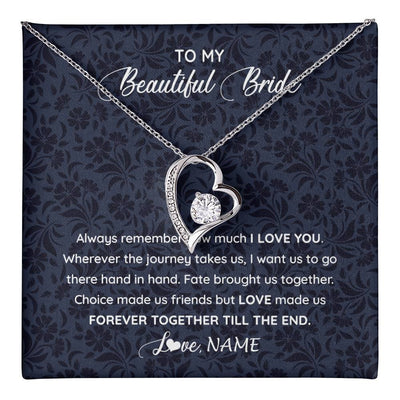 Forever Love Necklace 14K White Gold Finish | 1 | Personalized To My Beautiful Bride Necklace Groom To Future Wife From Husband On My Wedding Day Customized Gift Box Message Card | siriusteestore