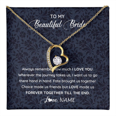 Forever Love Necklace 18K Yellow Gold Finish | 1 | Personalized To My Beautiful Bride Necklace Groom To Future Wife From Husband On My Wedding Day Customized Gift Box Message Card | siriusteestore