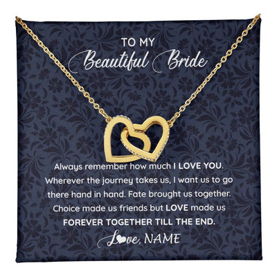 Interlocking Hearts Necklace 18K Yellow Gold Finish | 1 | Personalized To My Beautiful Bride Necklace Groom To Future Wife From Husband On My Wedding Day Customized Gift Box Message Card | siriusteestore