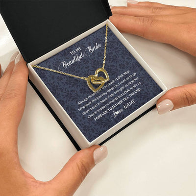 Interlocking Hearts Necklace 18K Yellow Gold Finish | 2 | Personalized To My Beautiful Bride Necklace Groom To Future Wife From Husband On My Wedding Day Customized Gift Box Message Card | siriusteestore