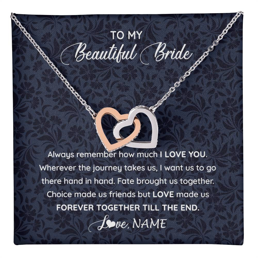 Interlocking Hearts Necklace Stainless Steel & Rose Gold Finish | 1 | Personalized To My Beautiful Bride Necklace Groom To Future Wife From Husband On My Wedding Day Customized Gift Box Message Card | siriusteestore
