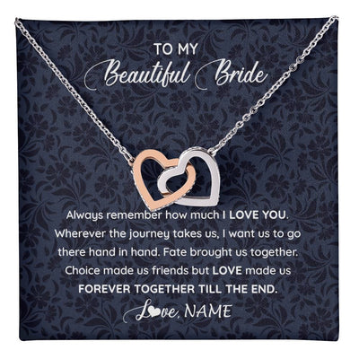 Interlocking Hearts Necklace Stainless Steel & Rose Gold Finish | 1 | Personalized To My Beautiful Bride Necklace Groom To Future Wife From Husband On My Wedding Day Customized Gift Box Message Card | siriusteestore