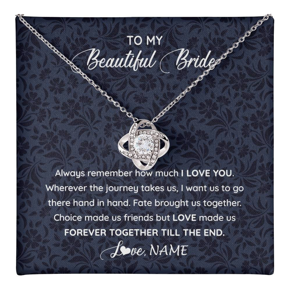 Love Knot Necklace 14K White Gold Finish | 1 | Personalized To My Beautiful Bride Necklace Groom To Future Wife From Husband On My Wedding Day Customized Gift Box Message Card | siriusteestore