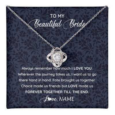 Love Knot Necklace 14K White Gold Finish | 1 | Personalized To My Beautiful Bride Necklace Groom To Future Wife From Husband On My Wedding Day Customized Gift Box Message Card | siriusteestore