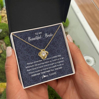 Love Knot Necklace 18K Yellow Gold Finish | 2 | Personalized To My Beautiful Bride Necklace Groom To Future Wife From Husband On My Wedding Day Customized Gift Box Message Card | siriusteestore