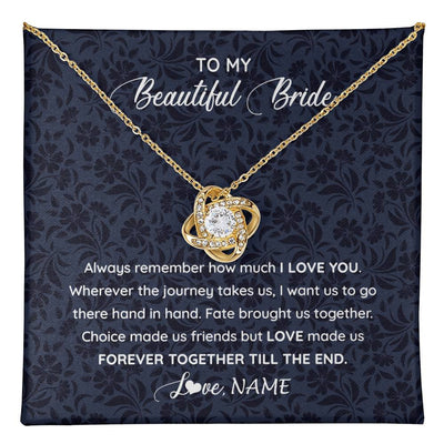 Love Knot Necklace 18K Yellow Gold Finish | 1 | Personalized To My Beautiful Bride Necklace Groom To Future Wife From Husband On My Wedding Day Customized Gift Box Message Card | siriusteestore
