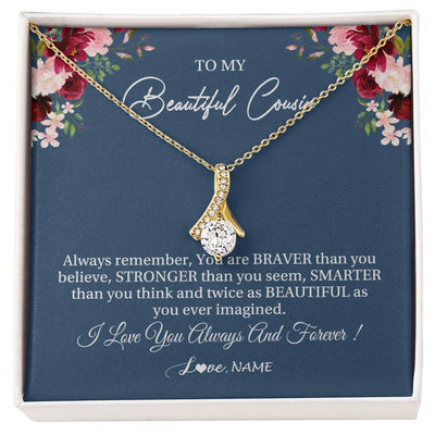 Alluring Beauty Necklace 18K Yellow Gold Finish | Personalized To My Beautiful Cousin Necklace From Family Braver Stronger Smarter Cousin Pendant Jewelry Birthday Graduation Christmas Customized Message Card | siriusteestore