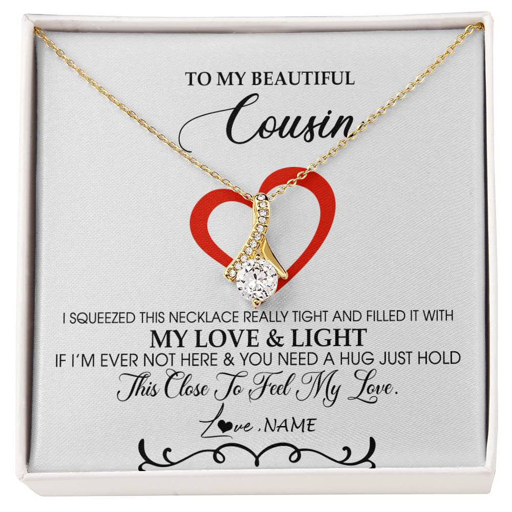 Alluring Beauty Necklace 18K Yellow Gold Finish | Personalized To My Beautiful Cousin Necklace From Family Filled With My Love and Light Cousin Pendant Jewelry Birthday Christmas Customized Message Card | siriusteestore