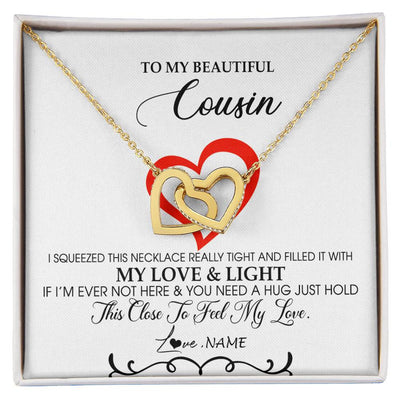 Interlocking Hearts Necklace 18K Yellow Gold Finish | Personalized To My Beautiful Cousin Necklace From Family Filled With My Love and Light Cousin Pendant Jewelry Birthday Christmas Customized Message Card | siriusteestore