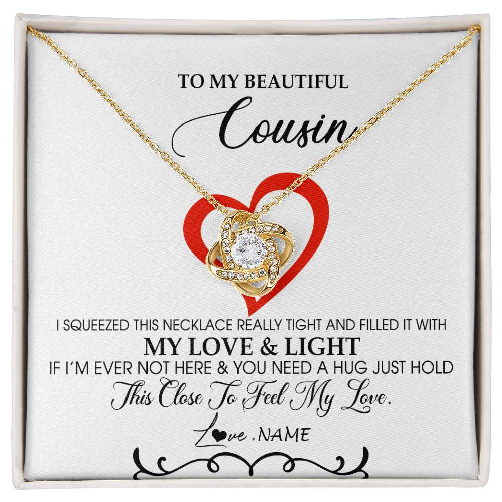 Love Knot Necklace 18K Yellow Gold Finish | Personalized To My Beautiful Cousin Necklace From Family Filled With My Love and Light Cousin Pendant Jewelry Birthday Christmas Customized Message Card | siriusteestore