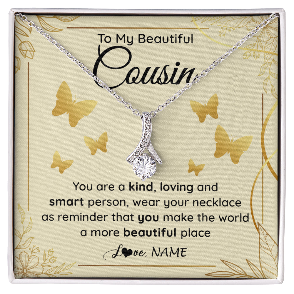 Alluring Beauty Necklace 14K White Gold Finish | 1 | Personalized To My Beautiful Cousin Necklace From Family You Are A Kind Loving Cousin Birthday Gifts Jewelry Christmas Customized Gift Box Message Card | siriusteestore