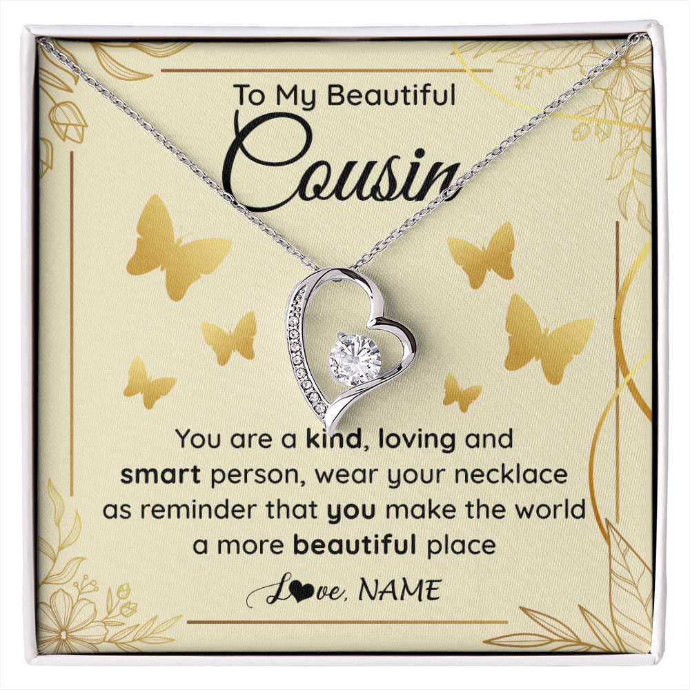 Forever Love Necklace 14K White Gold Finish | 1 | Personalized To My Beautiful Cousin Necklace From Family You Are A Kind Loving Cousin Birthday Gifts Jewelry Christmas Customized Gift Box Message Card | siriusteestore