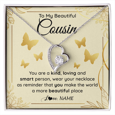Forever Love Necklace 14K White Gold Finish | 1 | Personalized To My Beautiful Cousin Necklace From Family You Are A Kind Loving Cousin Birthday Gifts Jewelry Christmas Customized Gift Box Message Card | siriusteestore