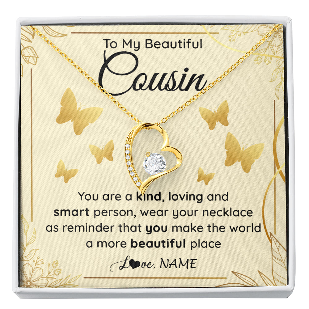 Forever Love Necklace 18K Yellow Gold Finish | 1 | Personalized To My Beautiful Cousin Necklace From Family You Are A Kind Loving Cousin Birthday Gifts Jewelry Christmas Customized Gift Box Message Card | siriusteestore