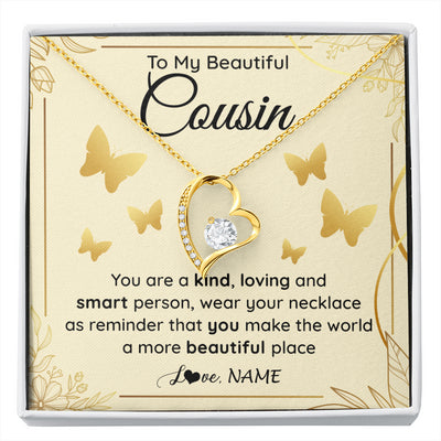 Forever Love Necklace 18K Yellow Gold Finish | 1 | Personalized To My Beautiful Cousin Necklace From Family You Are A Kind Loving Cousin Birthday Gifts Jewelry Christmas Customized Gift Box Message Card | siriusteestore