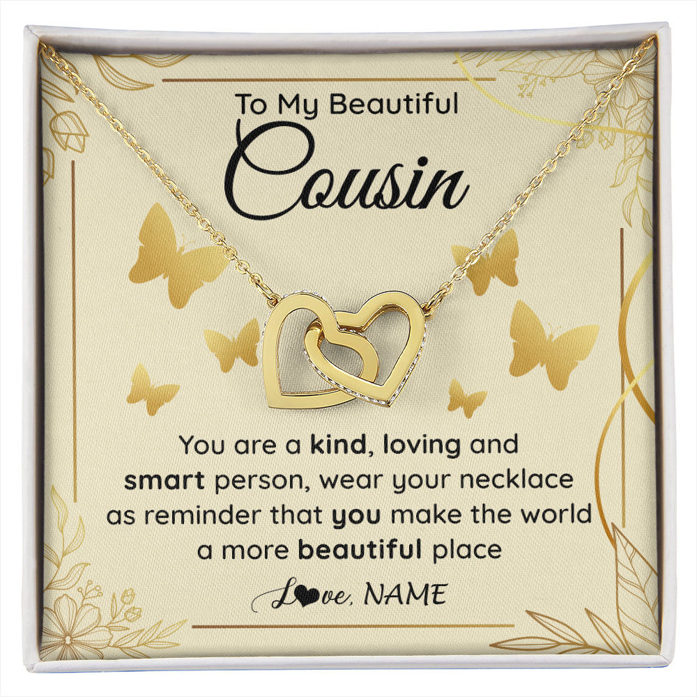 Interlocking Hearts Necklace 18K Yellow Gold Finish | 1 | Personalized To My Beautiful Cousin Necklace From Family You Are A Kind Loving Cousin Birthday Gifts Jewelry Christmas Customized Gift Box Message Card | siriusteestore