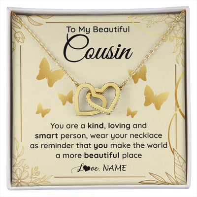 Interlocking Hearts Necklace 18K Yellow Gold Finish | 1 | Personalized To My Beautiful Cousin Necklace From Family You Are A Kind Loving Cousin Birthday Gifts Jewelry Christmas Customized Gift Box Message Card | siriusteestore