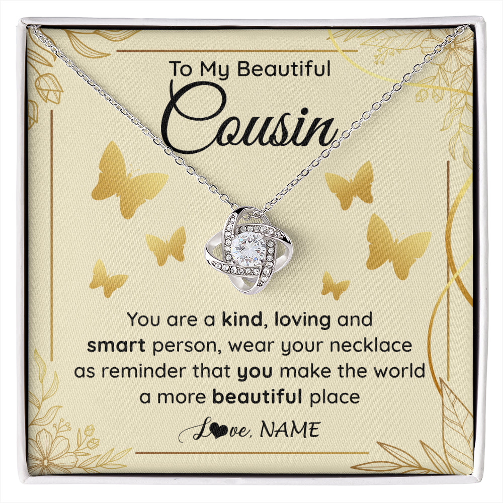 Love Knot Necklace 14K White Gold Finish | 1 | Personalized To My Beautiful Cousin Necklace From Family You Are A Kind Loving Cousin Birthday Gifts Jewelry Christmas Customized Gift Box Message Card | siriusteestore