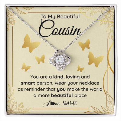 Love Knot Necklace 14K White Gold Finish | 1 | Personalized To My Beautiful Cousin Necklace From Family You Are A Kind Loving Cousin Birthday Gifts Jewelry Christmas Customized Gift Box Message Card | siriusteestore