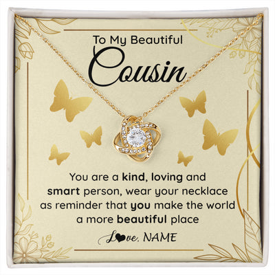 Love Knot Necklace 18K Yellow Gold Finish | 1 | Personalized To My Beautiful Cousin Necklace From Family You Are A Kind Loving Cousin Birthday Gifts Jewelry Christmas Customized Gift Box Message Card | siriusteestore