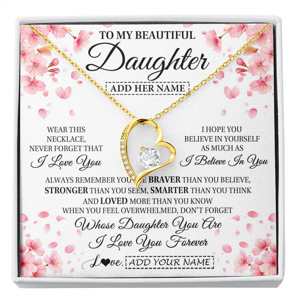 Forever Love Necklace 18K Yellow Gold Finish | 1 | Personalized To My Beautiful Daughter From Mom Dad Mother Father Necklace Never Forget Birthday Gifts For Daughter Gift Christmas Gift Box Message Card | siriusteestore.myshopify